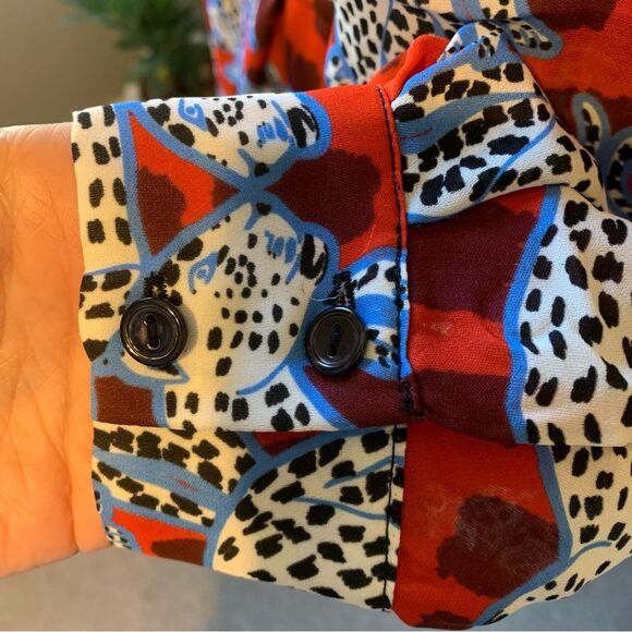 PARKER Silk Leopard Anamalia Print Blouson Mini Dress with Pockets - Size 14 - Picture 8 of 11